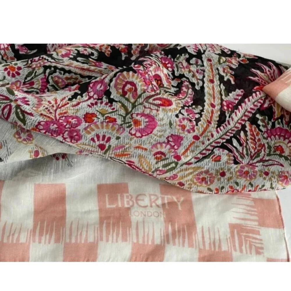Liberty London Octavie Floral Silk Linen Scarf Pink Oblong 58x44
